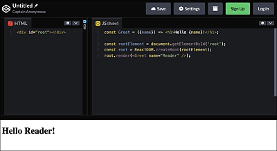 Figure 2.2 View of the React application in CodePen